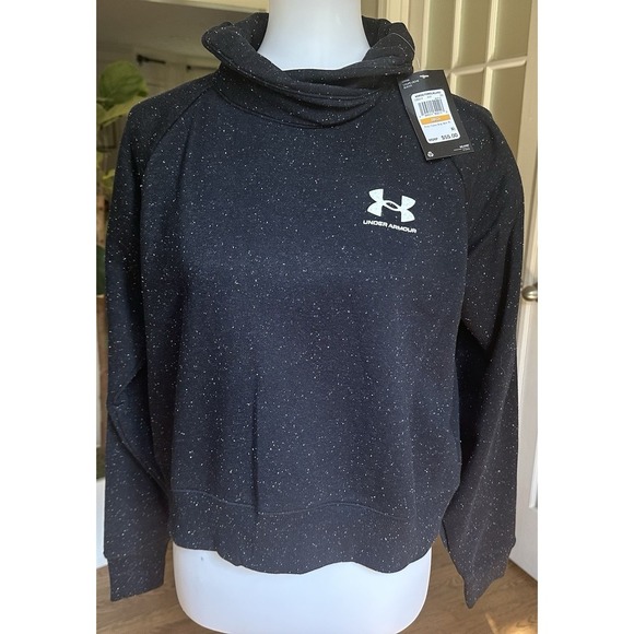 Under Armour Women's Rival Fleece Wrap Neck Pullover Loose Black Sweater  SZ SM - Picture 2 of 8